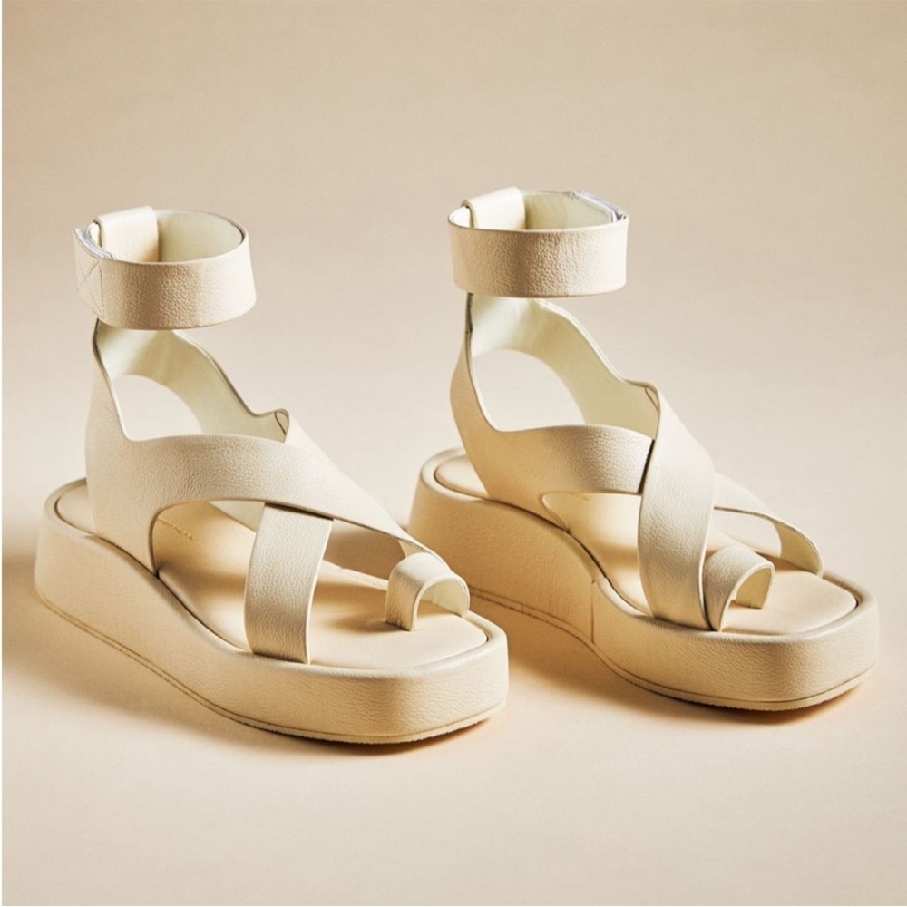 Anthropologie Cream Platform Sandals